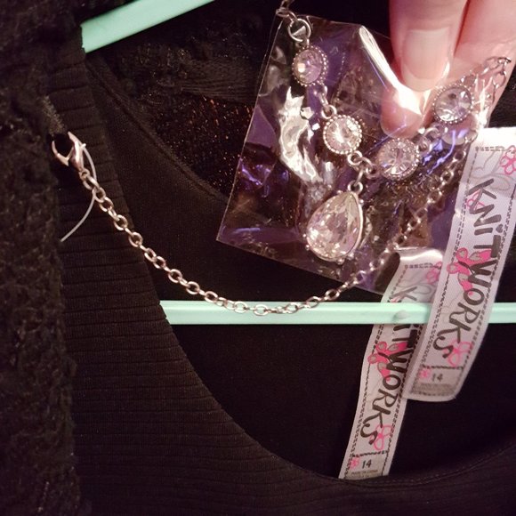 Girls Dress With Lace Skirt, Black Sequin Moto Jacket, Necklace, Belt - Picture 4 of 16